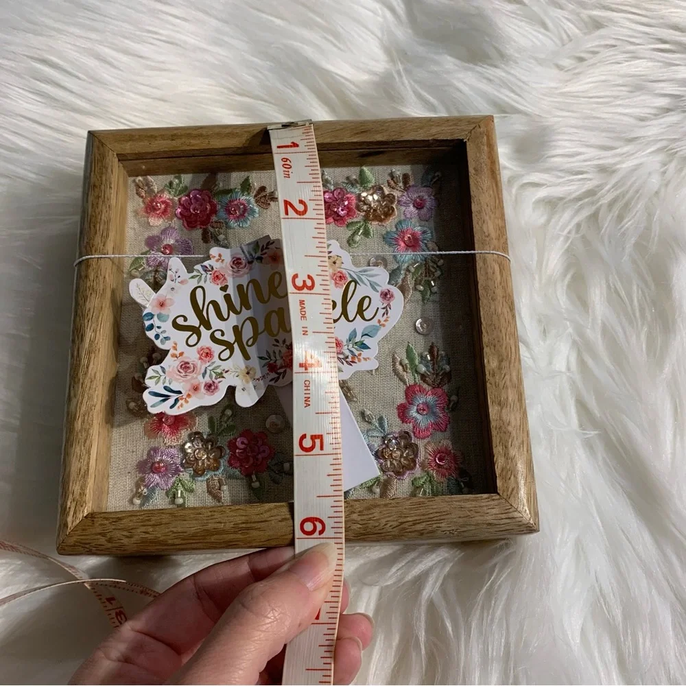 Jewelry Trinket Wood Box With Framed Detailed Embroidery Beading Letter “K” NWT
